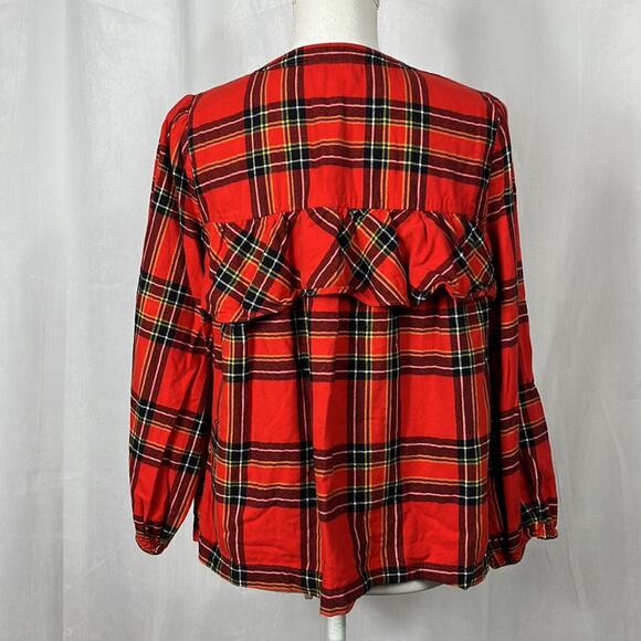 J. Crew Tartan Red Ruffle Blouse. - Picture 5 of 10